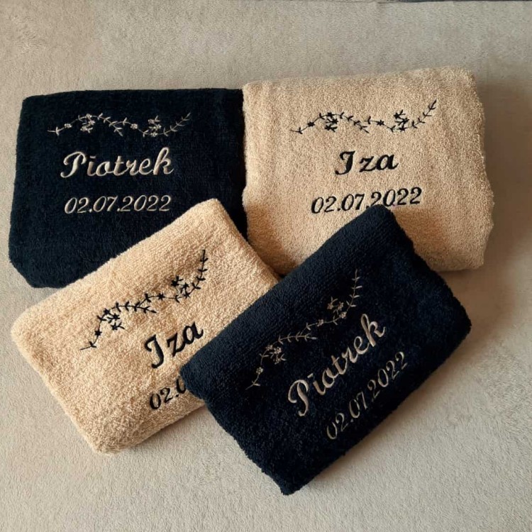 komplet ręczników czarne beżowe haftyok.pl