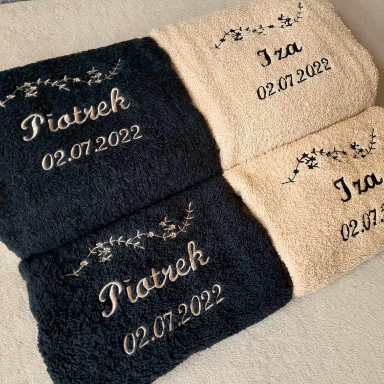 komplet ręczników z imionami czarne beżowe haftyok.pl