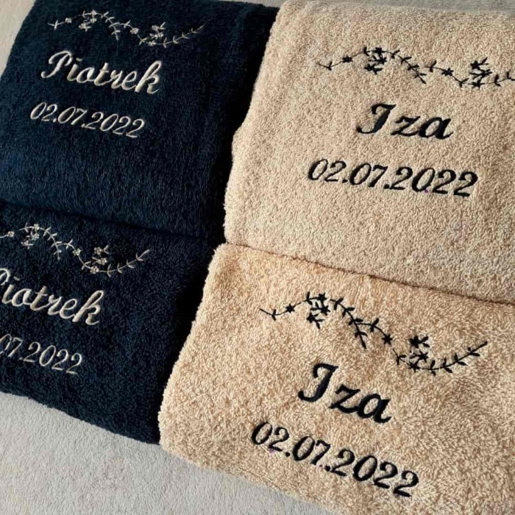 komplet personalizowanych ręczników czarne beżowe haftyok.pl
