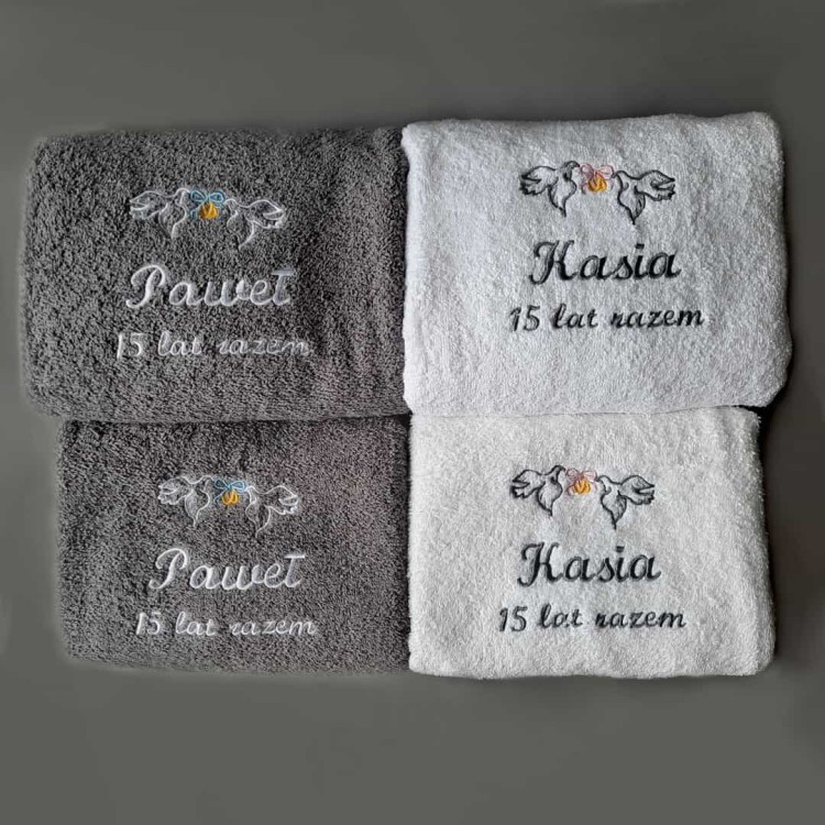 komplet ręczników na prezent szary biały haftyok.pl