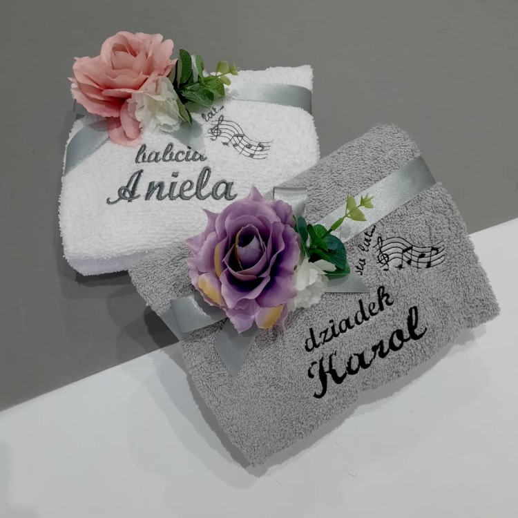 ręczniki dla babci i dziadka biały i szary haftyok.pl