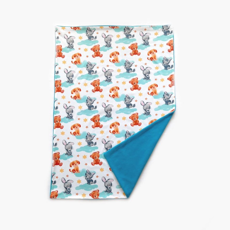 turkusowy kocyk dla chłopca na prezent z metryczką haftyok.pl