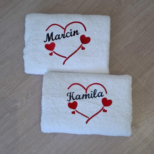 reczniki białe serca z imieniem