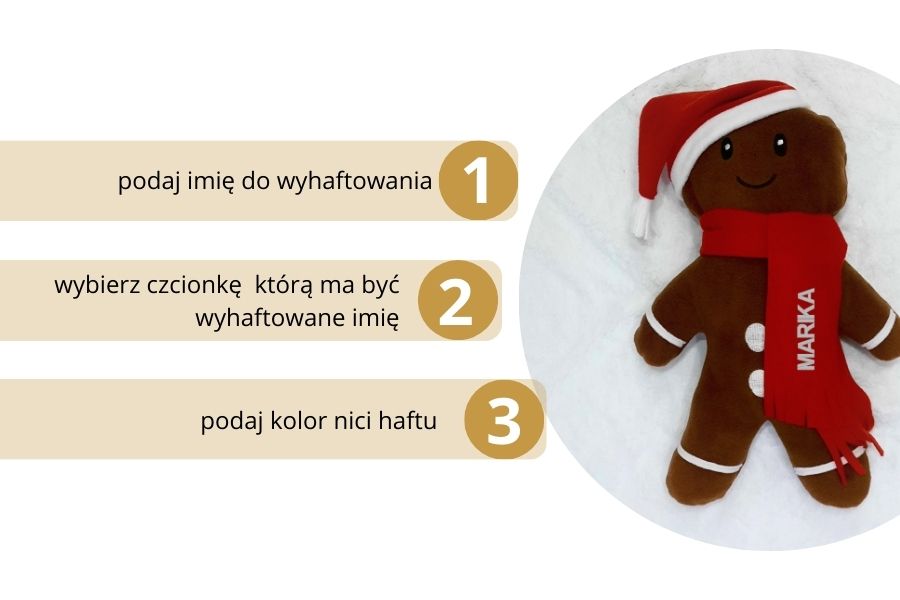 poduszka świąteczna piernik z imieniem haftyok.pl
