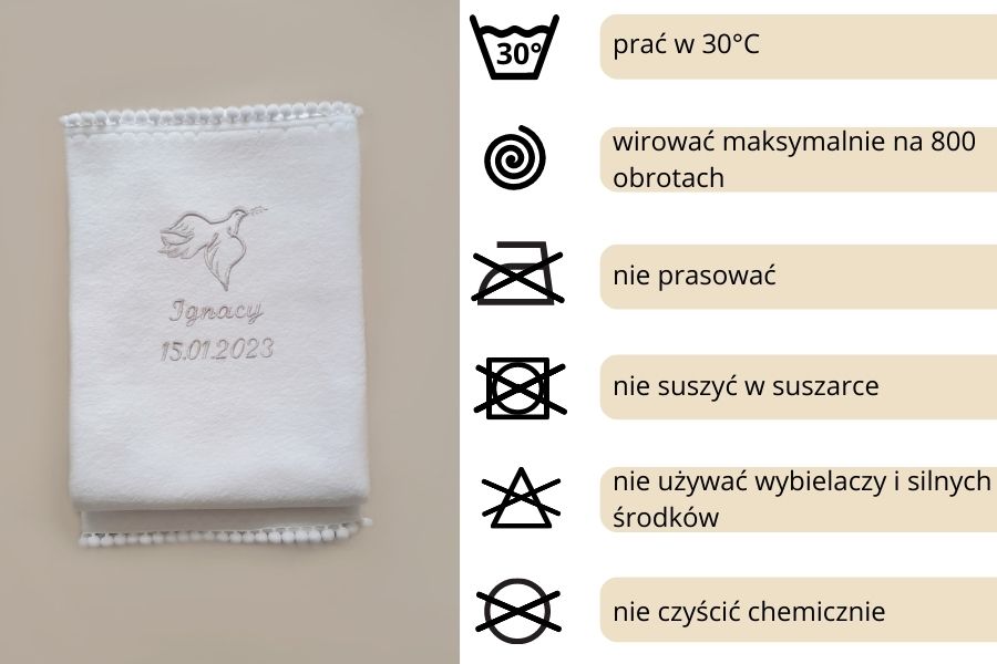 kocyk dla dziecka biały prezent na chrzest haftyok.pl