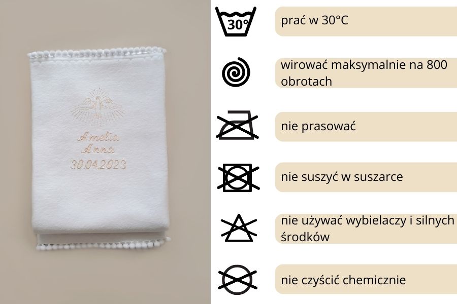 kocyk dla dziecka biały prezent na chrzest haftyok.pl