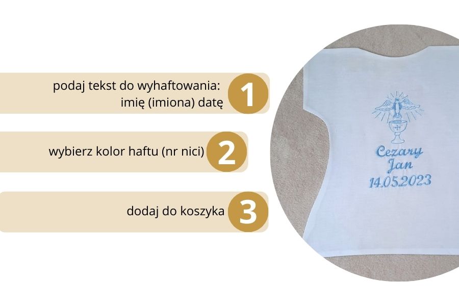 biała szatka do chrztu z haftem haftyok.pl