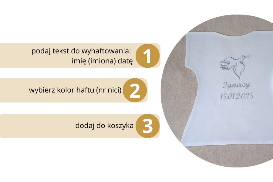 biała szatka do chrztu z haftem haftyok.pl