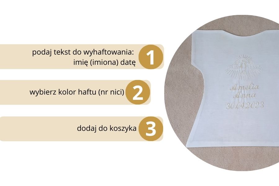 biała szatka do chrztu z haftem haftyok.pl