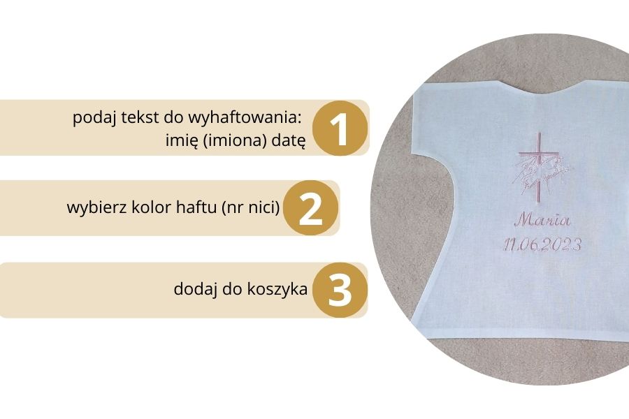 biała szatka do chrztu z haftem haftyok.pl