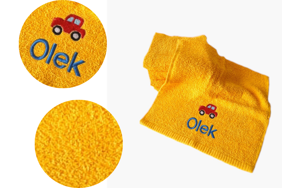 ręcznik dla dziecka z imieniem żółty frotte haftyok.pl