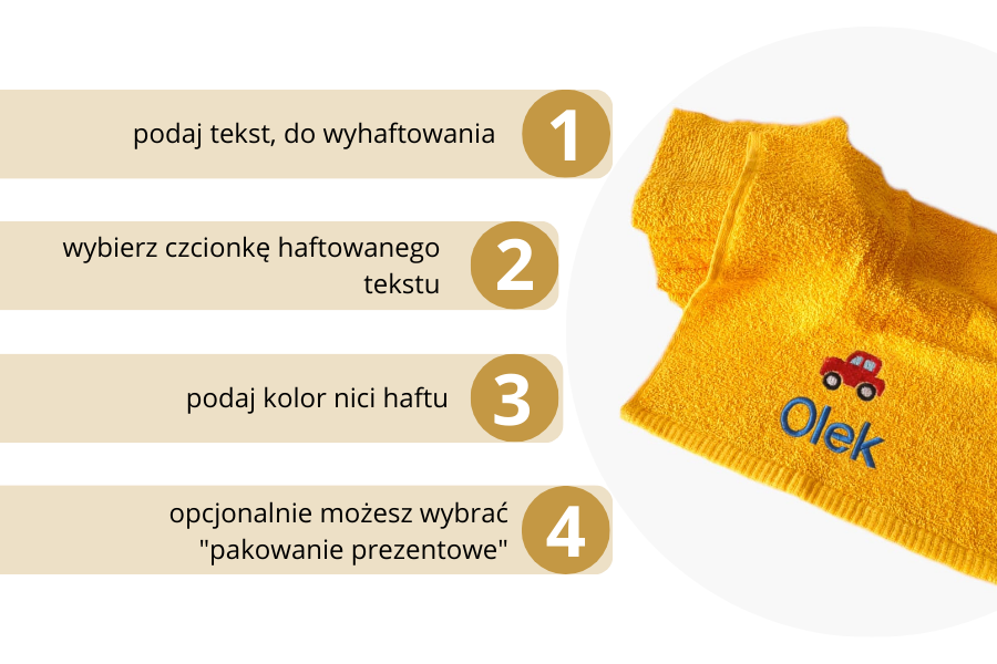 ręcznik dla dziecka z imieniem żółty frotte haftyok.pl