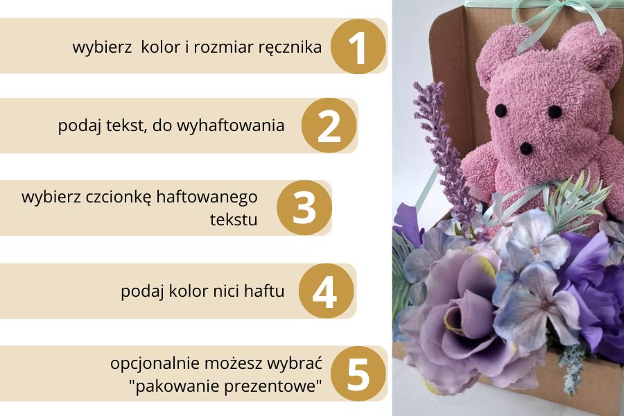 box prezentowy z ręcznikiem w kształcie misia haftyok.pl