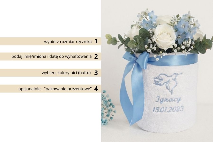 tort biały ręcznik chrzest gołąb Ignacy