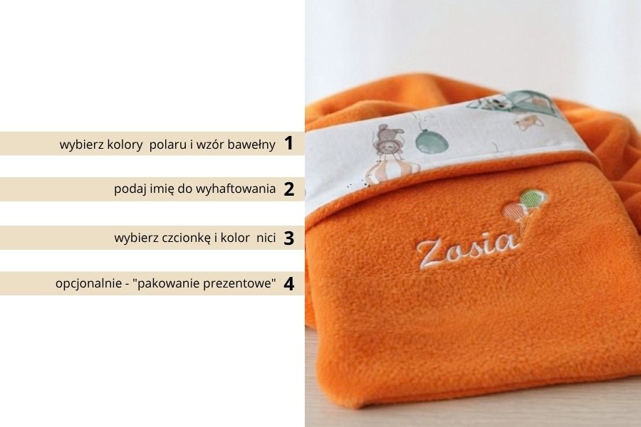 pomaranczowy kocyk z imieniem dziecka