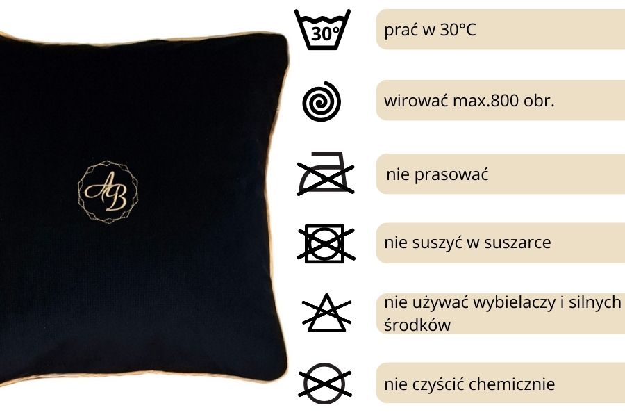 poduszka dekoracyjna velvet czarna monogram