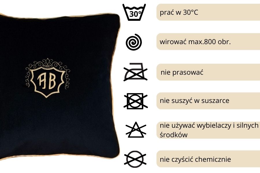 poduszka dekoracyjna velvet czarna monogram