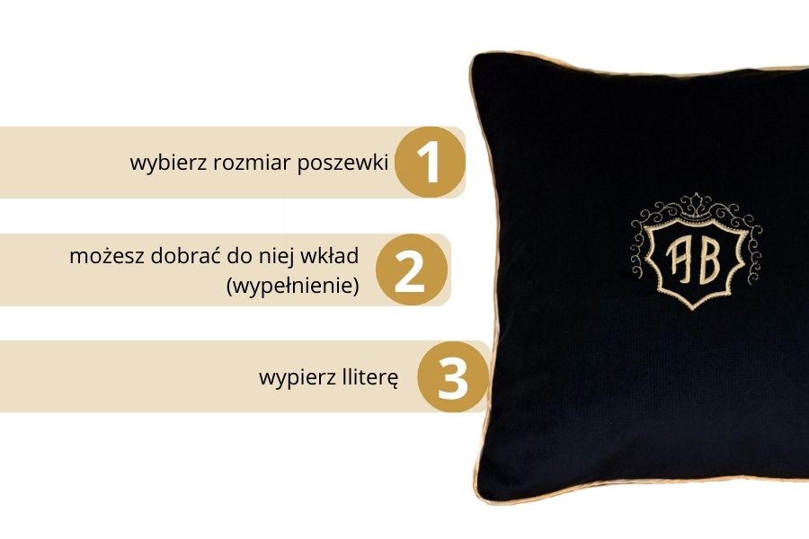 poduszka dekoracyjna velvet czarna z monogramem