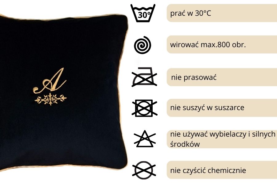 poduszka dekoracyjna velvet czarna monogram