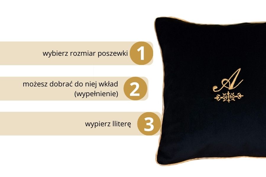 poduszka dekoracyjna velvet czarna z monogramem