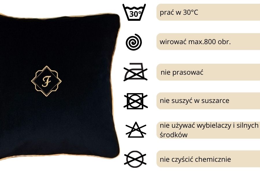 poduszka dekoracyjna velvet czarna monogram