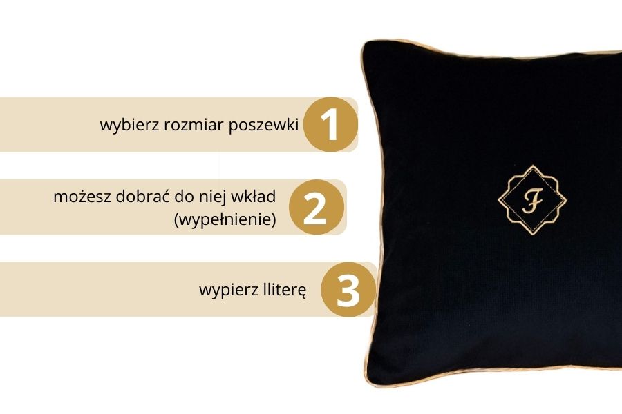 poduszka dekoracyjna velvet czarna z monogramem