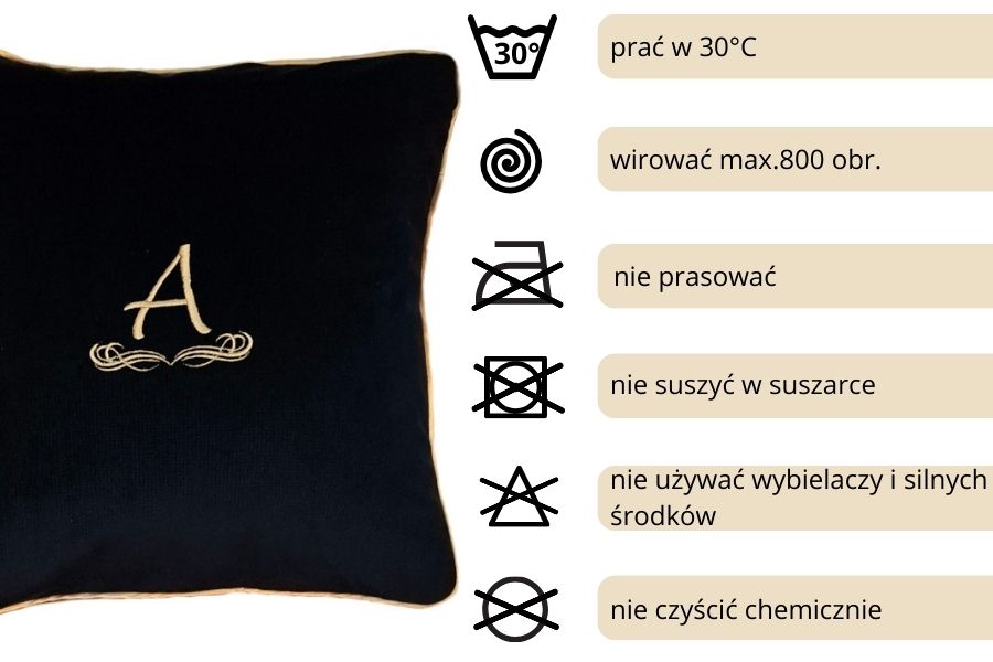 poduszka dekoracyjna velvet czarna monogram