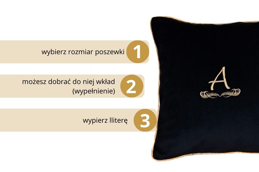 poduszka dekoracyjna velvet czarna z monogramem