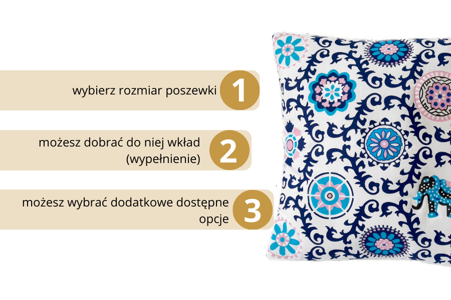 poduszka dekoracyjna wzór indyjski na białym tle haftyok.pl