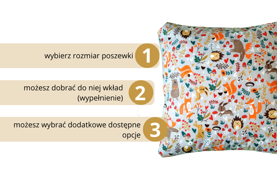 poduszka dekoracyjna leśne zwierzęta na szarym tle haftyok.pl