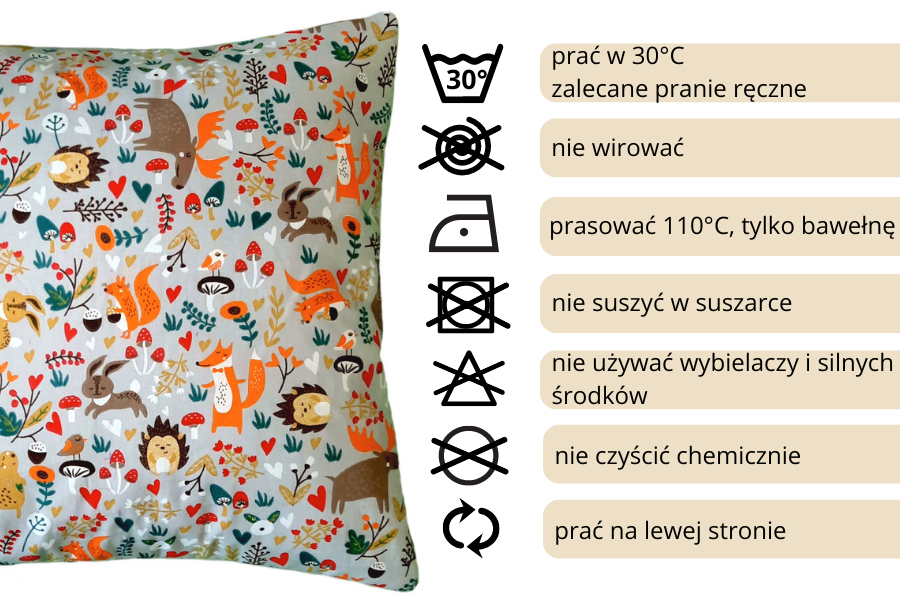 poduszka dekoracyjna leśne zwierzęta na szarym tle haftyok.pl