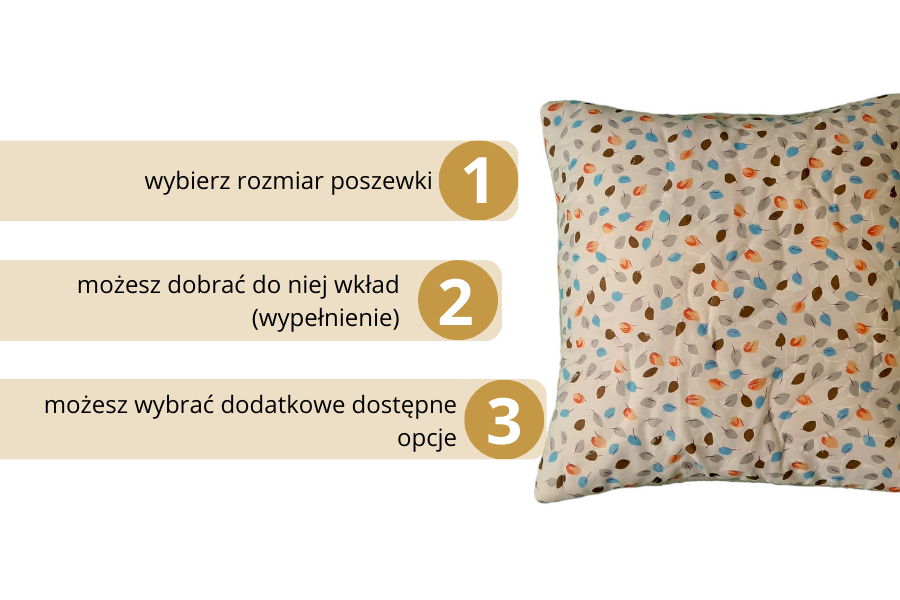 poduszka dekoracyjna wzór małych liści na kremowym tle haftyok.pl