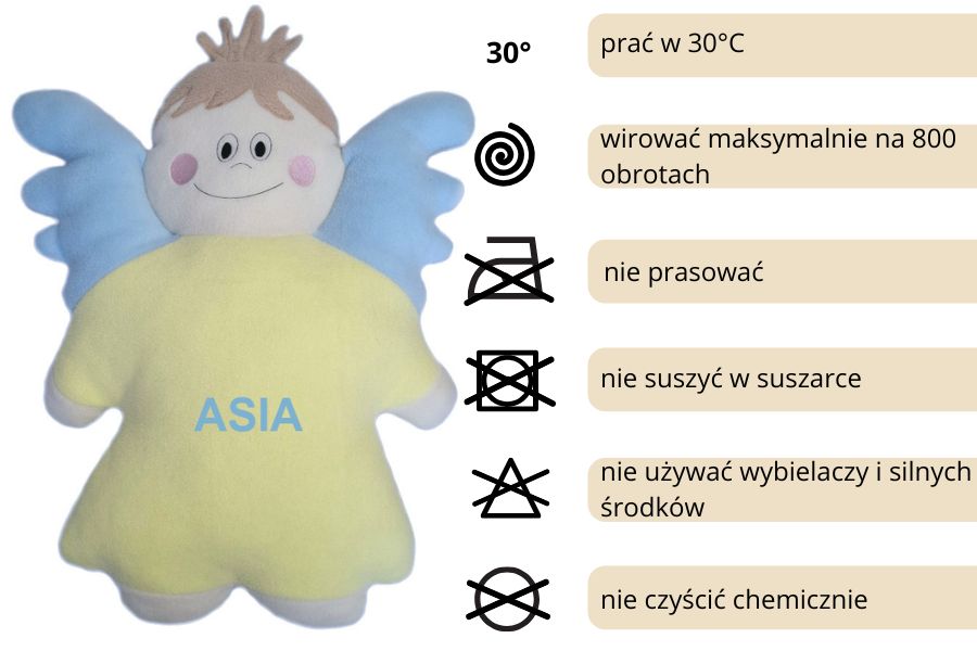 poduszka dekoracyjna aniołek żółto niebieska dla dzieci
