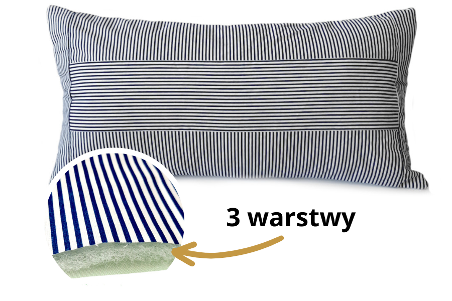 poduszka dekoracyjna drobne paski granatowe białe haftyok.pl