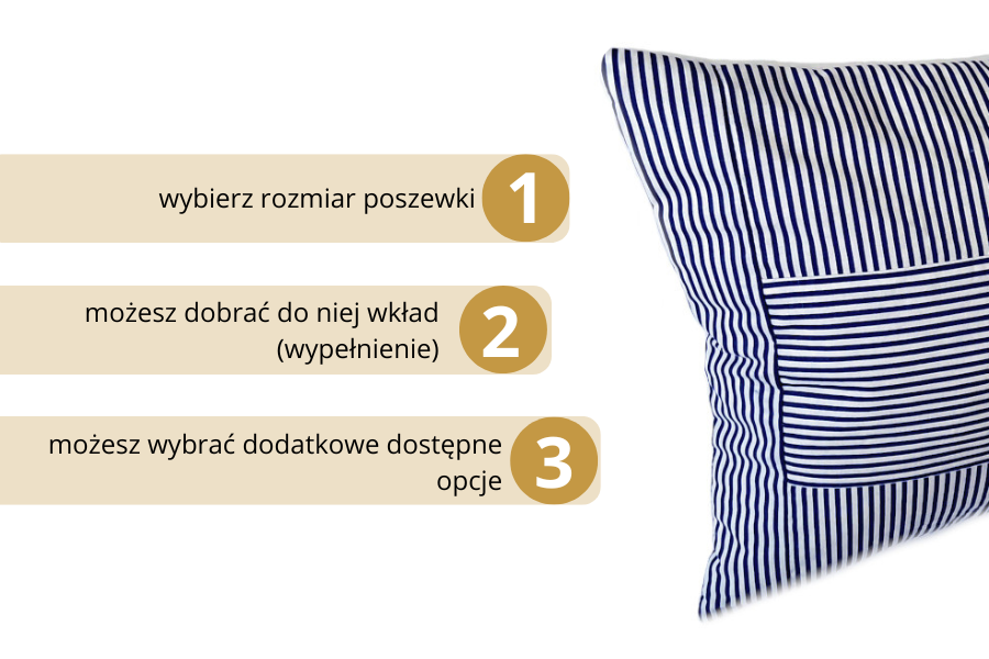 poduszka dekoracyjna drobne paski granatowe białe haftyok.pl
