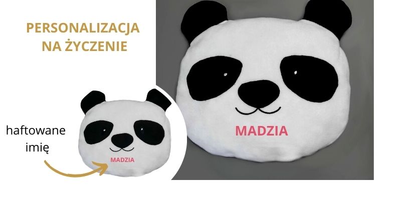 poduszka dekoracyjna dla dziecka PANDA  z imieniem haftyok.pl