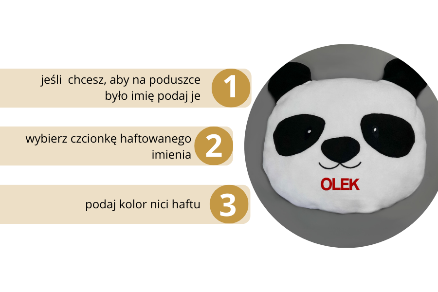 poduszka dekoracyjna dla dziecka PANDA  z imieniem haftyok.pl
