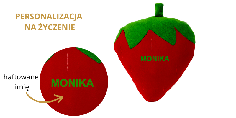 poduszka dekoracyjna dla dziecka truskawka z imieniem haftyok.pl