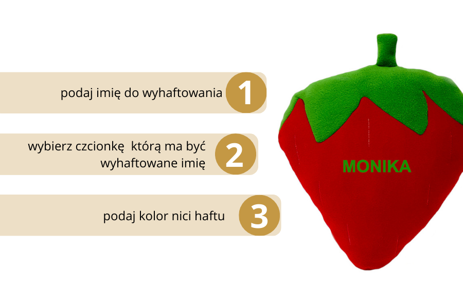 poduszka dekoracyjna dla dziecka truskawka z imieniem haftyok.pl