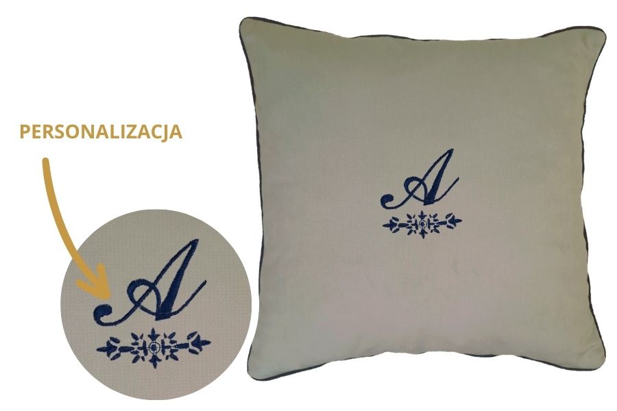 poduszka dekoracyjna velvet szara z monogramem