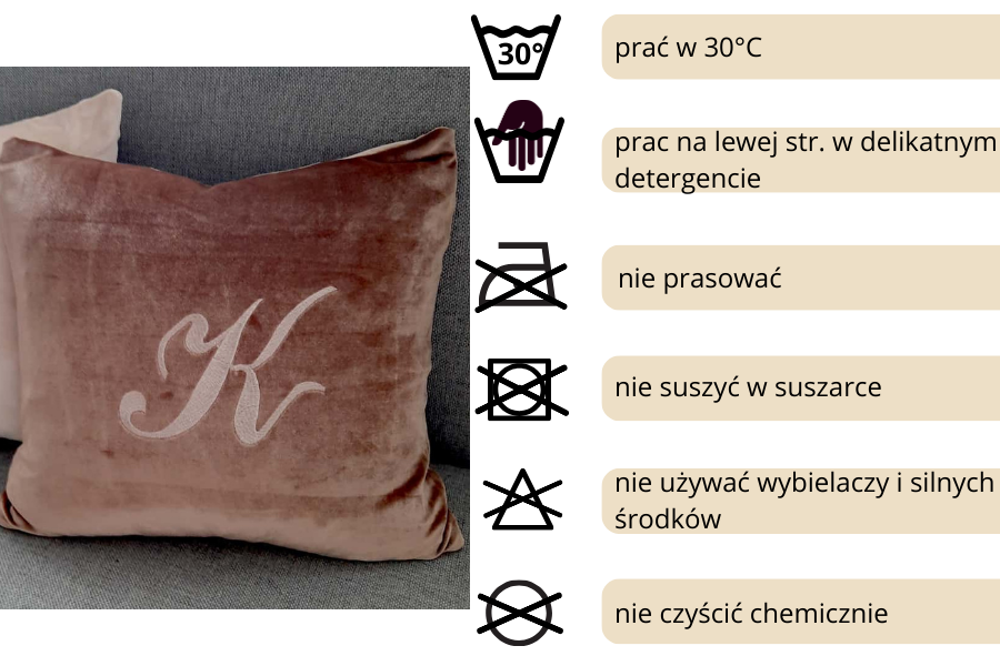 poduszka dekoracyjna welur brązowy z monogramem