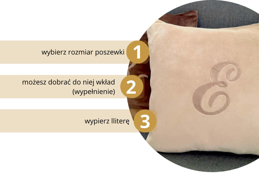 poduszka dekoracyjna welur kremowy haftowana litera haftyok.pl