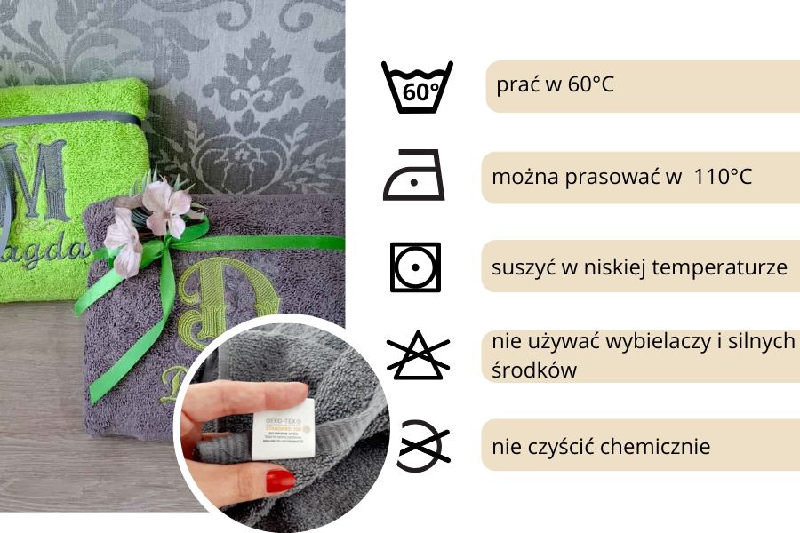 ręczniki bawełniany szary limonka z imieniem