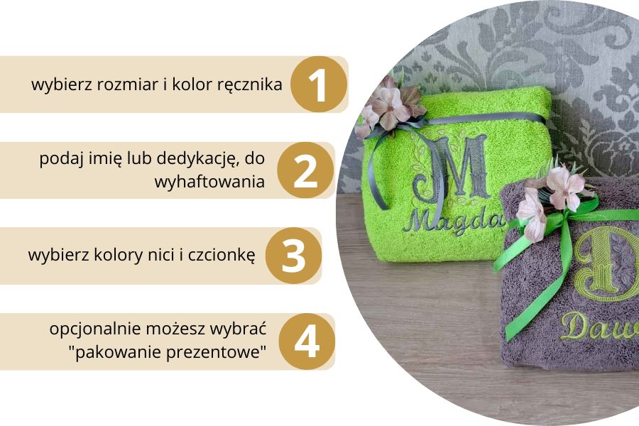ręcznik z haftowanym imieniem na prezent z okazji urodzin
