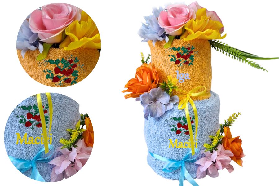 ręczniki frotte na prezent tort z ręczników