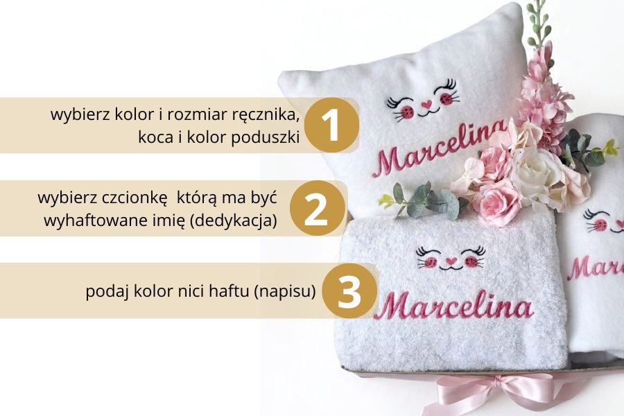 zestaw dla dziecka koc poduszka ręcznik z imieniem dziecka